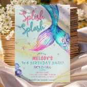 Mermaid Tail Glitter 3rd Birthday Invitation Kaart