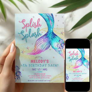 Mermaid Tail Glitter 4e verjaardagsuitnodiging Kaart