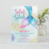 Mermaid Tail Glitter 4th Birthday Invitation Kaart (Staand voorkant)