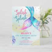 Mermaid Tail Glitter 6th Birthday Invitation Kaart (Staand voorkant)