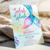 Mermaid Tail Glitter 7th Birthday Invitation Kaart