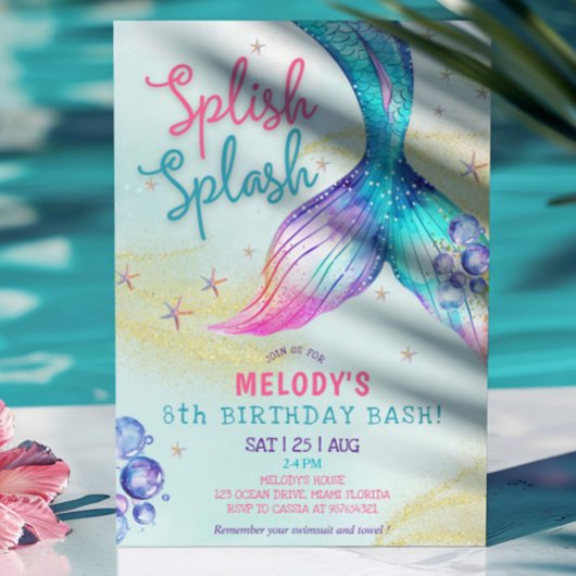 Mermaid Tail Glitter 8th Birthday Invitation Kaart