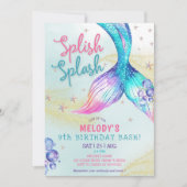 Mermaid Tail Glitter 9th Birthday Invitation Kaart (Voorkant)