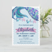 Mermaid Tail Glitter Achtergrond Birthday Partij Kaart (Staand voorkant)