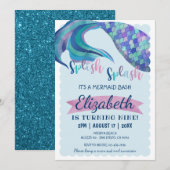 Mermaid Tail Glitter Achtergrond Birthday Partij Kaart (Voorkant / Achterkant)