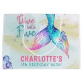 Mermaid Tail Glitter Dive into Five birthday Groot Cadeauzakje (Voorkant)