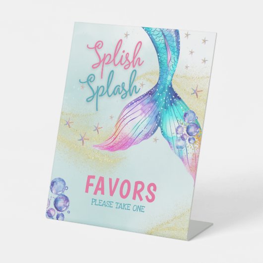 Mermaid Tail glitter onder het zee Favors Reclamebord Met Voetstuk (Voorkant)