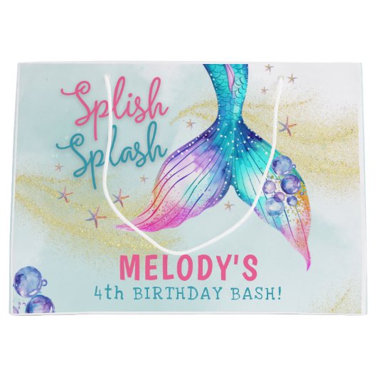 Mermaid Tail Glitter Splish Splash birthday Groot Cadeauzakje (Voorkant)