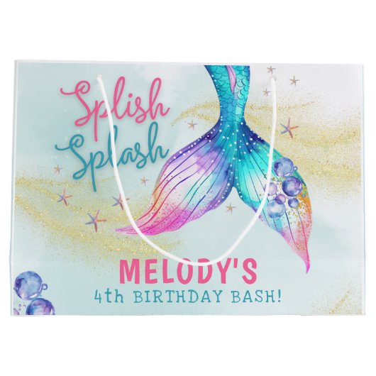 Mermaid Tail Glitter Splish Splash birthday Groot Cadeauzakje (Achterkant)