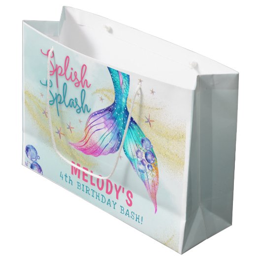 Mermaid Tail Glitter Splish Splash birthday Groot Cadeauzakje (Voorkant Gekanteld)