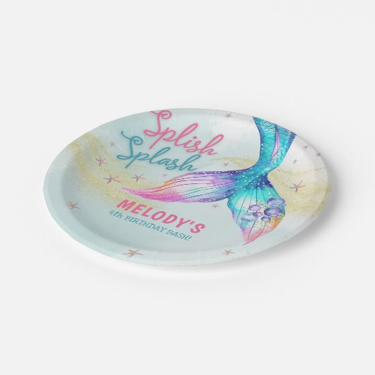 Mermaid Tail Glitter Splish Splash birthday Papieren Bordje (Gekanteld)