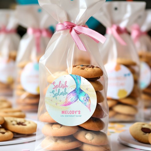 Mermaid Tail Glitter Splish Splash birthday Ronde Sticker