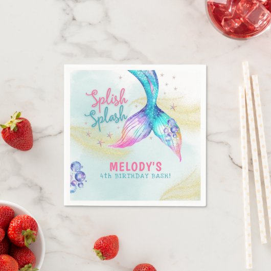 Mermaid Tail Glitter Splish Splash birthday Servet (Insitu)