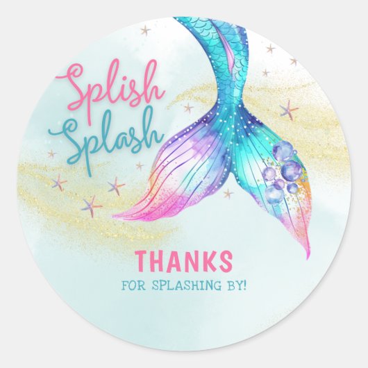 Mermaid Tail Glitter Splish Splash Thank you Ronde Sticker (Voorkant)