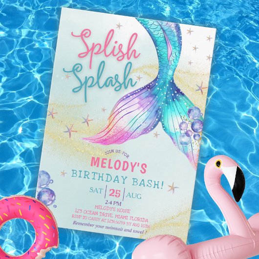 Mermaid Tail Glitter Splish Splash verjaardag Kaart