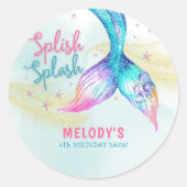 Mermaid Tail Glitter Splish Splash verjaardag Ronde Sticker (Voorkant)