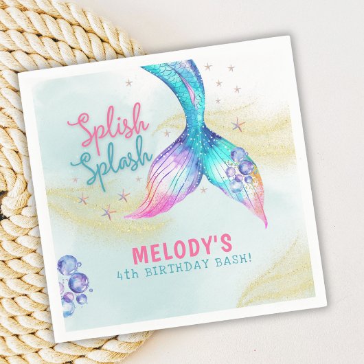 Mermaid Tail Glitter Splish Splash verjaardag Servet
