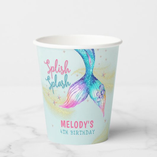 Mermaid Tail Glitter under the sea birthday Papieren Bekers (Voorkant)