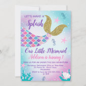 Mermaid Tail Gold Roze Paarse Verjaardagsuitnodigi Kaart (Voorkant)
