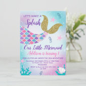 Mermaid Tail Gold Roze Paarse Verjaardagsuitnodigi Kaart (Staand voorkant)