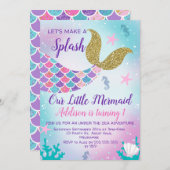 Mermaid Tail Gold Roze Paarse Verjaardagsuitnodigi Kaart (Voorkant / Achterkant)