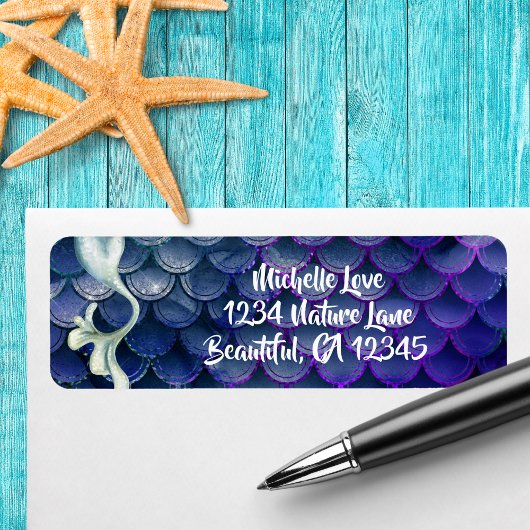 Mermaid Tail in Blue en Sparking Scales Address Etiket