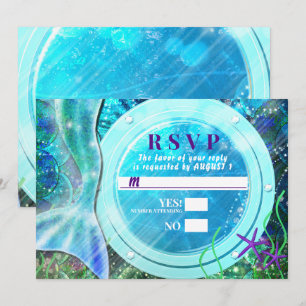 Mermaid Tail Magic under the Zee Sweet 16 RSVP Kaart