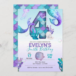 Mermaid Tail Mermaid Invitation for 4th Birthday Kaart