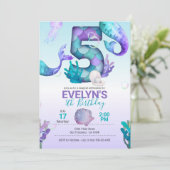 Mermaid Tail Mermaid Uitnodiging voor de 5e Verjaa (Staand voorkant)