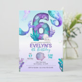 Mermaid Tail Mermaid Uitnodiging voor de 6e Verjaa (Staand voorkant)