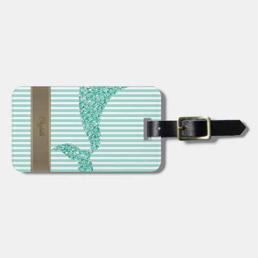 Mermaid Tail Mint White Stripes Bagagelabel (Voorkant horizontaal)
