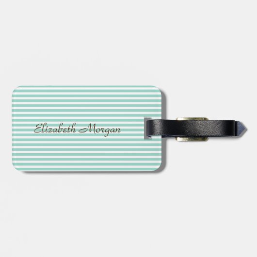 Mermaid Tail Mint White Stripes - Gepersonaliseerd Bagagelabel (Achterkant horizontaal)