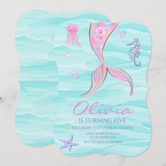 Mermaid Tail onder de uitnodiging tot vrijdag van (Voorkant / Achterkant)