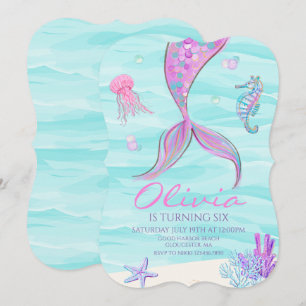 Mermaid Tail Onder de Zee Verjaardagsuitnodiging Kaart