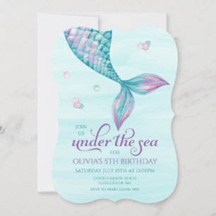 Mermaid Tail Onder de Zee Verjaardagsuitnodiging Kaart