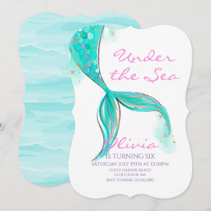 Mermaid Tail Onder de Zee Verjaardagsuitnodiging Kaart