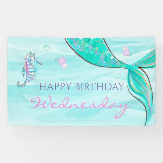 Mermaid Tail onder het Zee 'Birthday Banner' Spandoek (Horizontaal)