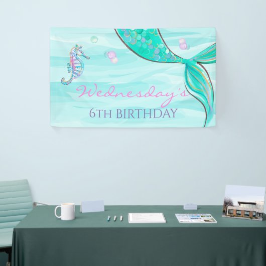 Mermaid Tail onder het Zee 'Birthday Banner' Spandoek (Beurs)