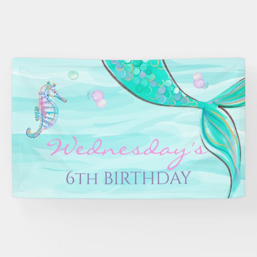 Mermaid Tail onder het Zee 'Birthday Banner' Spandoek (Horizontaal)