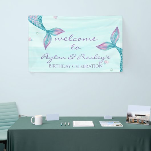 Mermaid Tail onder het Zee 'Birthday Banner' Spandoek (Beurs)