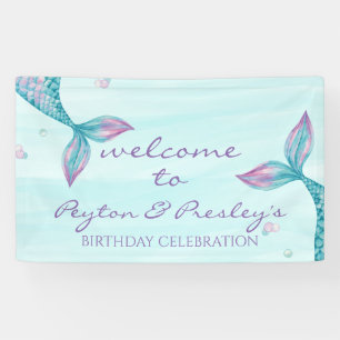 Mermaid Tail onder het Zee 'Birthday Banner' Spandoek