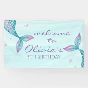 Mermaid Tail onder het Zee 'Birthday Banner' Spandoek