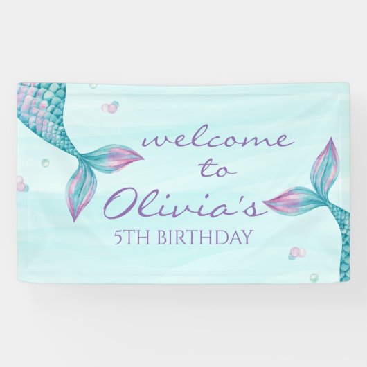 Mermaid Tail onder het Zee 'Birthday Banner' Spandoek (Horizontaal)