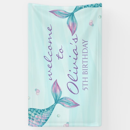 Mermaid Tail onder het Zee 'Birthday Banner' Spandoek (Verticaal)