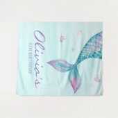 Mermaid Tail onder het Zee 'Birthday Banner' Wandkleed (Voorkant (horizontaal))