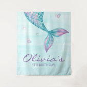 Mermaid Tail onder het Zee 'Birthday Banner' Wandkleed (Voorkant)