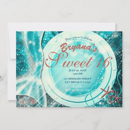 Mermaid Tail onder het Zee Sweet 16 Blauwgroen ver Kaart (Voorkant)