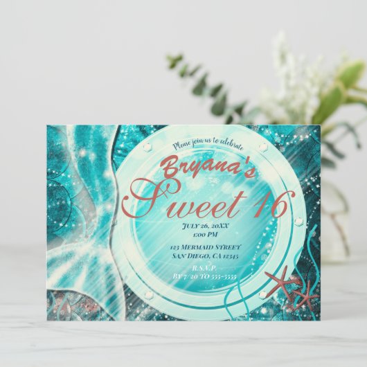 Mermaid Tail onder het Zee Sweet 16 Blauwgroen ver Kaart (Staand voorkant)