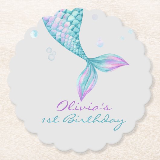 Mermaid Tail onder het Zee van Birthday Kartonnen Onderzetters (Voorkant)