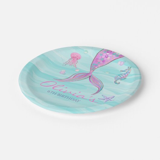 Mermaid Tail onder het Zee van Birthday Papieren Bordje (Gekanteld)